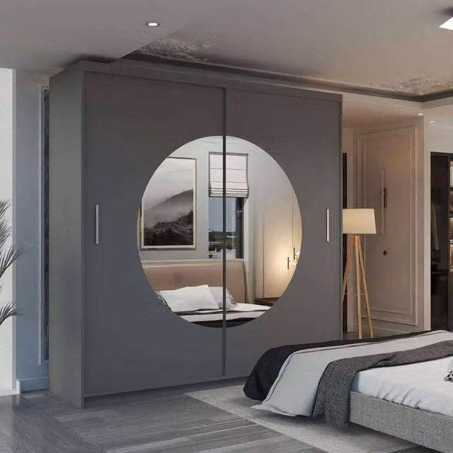 MN Furniture Milos Grey Sliding Wardrobe with Mirror and Integrated LED Lighting W: 203 cm, H: 217 cm – 1