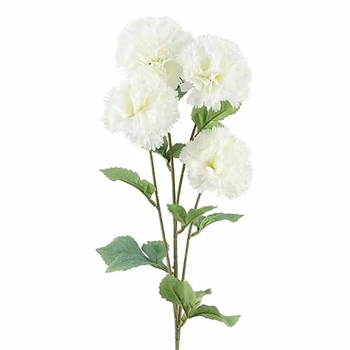 Leaf White Artificial Carnation Stem with 4 Flowers, Height: 70 cm