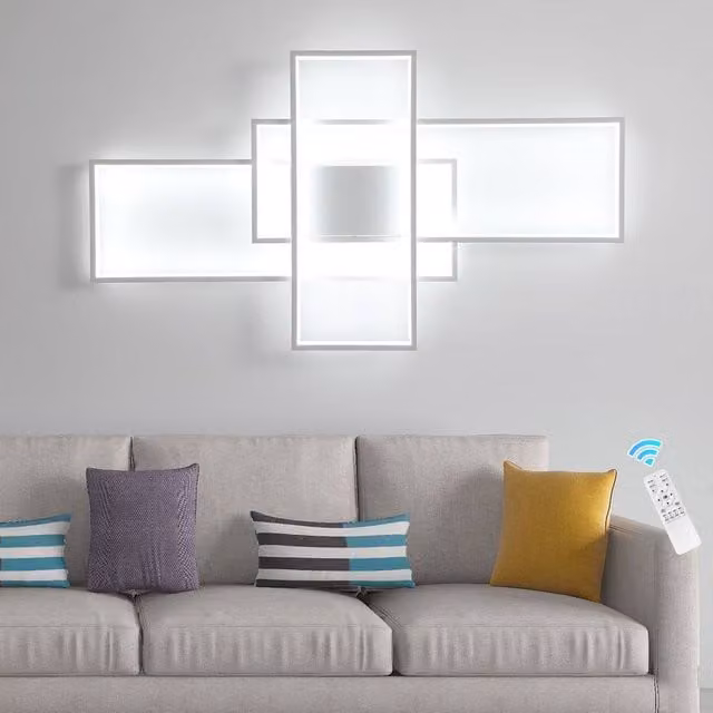 NIVOR Modern Square 3-Light LED Ceiling Light in White with Remote Control and Dimming Function, W: 110 cm