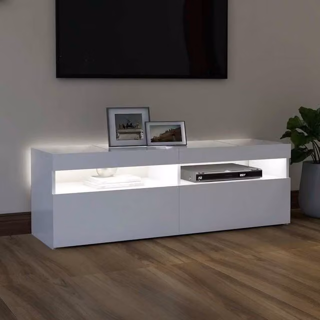 Berkfield Home Modern White TV Cabinet with LED Lights W/D/H: 120 x 35 x 40 cm