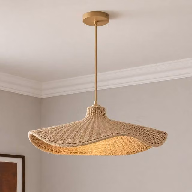 CGC Lighting Altheia Large Hand Made Woven String Wave Easy Fit Lampshade in Beige/Sand, Diameter: 60 cm