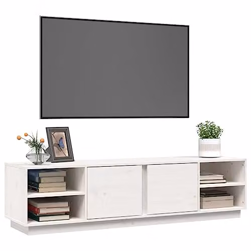 vidaXL Minimalist White Solid Pine Wood TV Cabinet W: 156 cm, D: 40 cm, H: 40 cm – 3