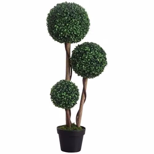 HOMCOM Decorative Artificial Topiary Tree with UV-Cut Pot, Dark Green, Height: 90 cm