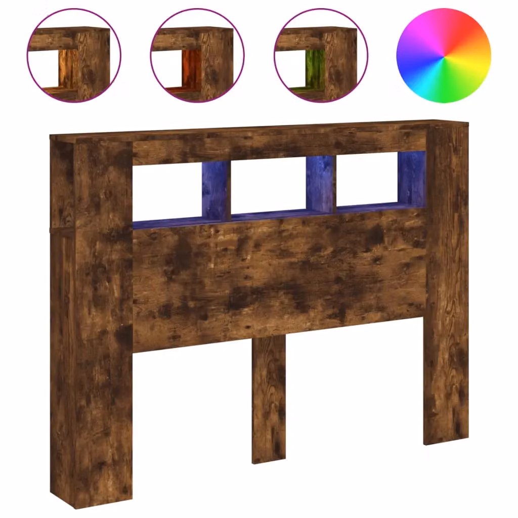 Berkfield Home LED Headboard in Smoked Oak Brown, W/D/H: 140 x 18.5 x 103.5 cm – 2