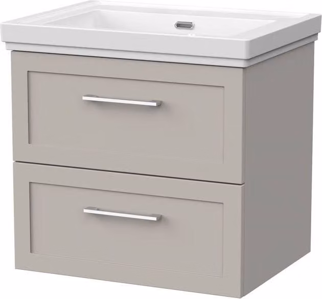 Balterley Stonnall Wall Mounted 2 Drawer Vanity and Fireclay Basin in Pebble Grey, Width: 60 cm