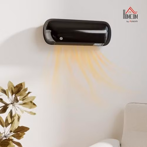 HOMCOM 2000W Ceramic Wall Mounted Fan Heater with Remote Control, Thermostat and Timer, Black – 2