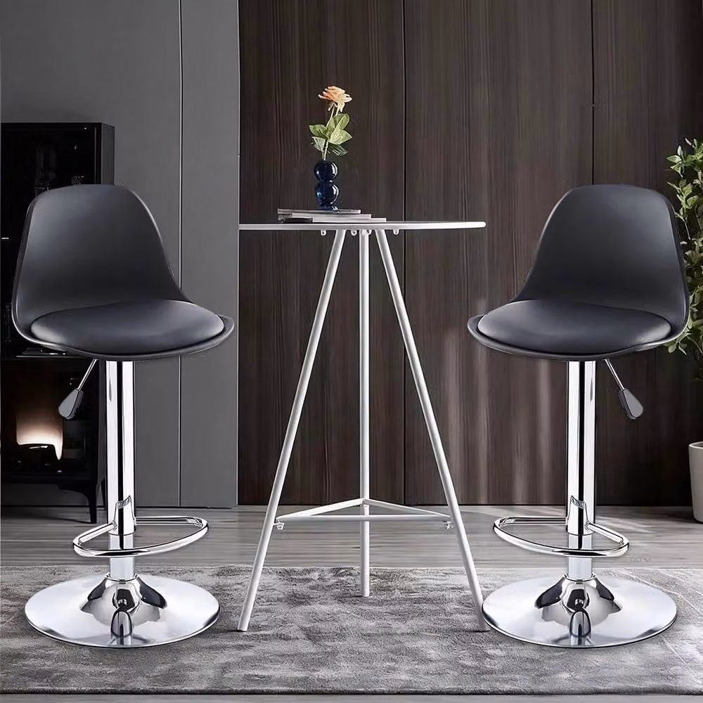 NESTLUNE Set of 2 Modern Black Synthetic Leather Bar Stools with Metal Frame – 4
