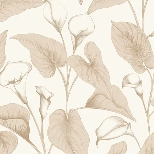 Grandeco Calla Lily Floral Botanical Textured Wallpaper in Beige