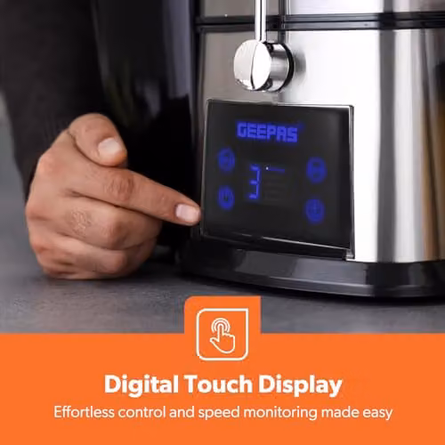 Geepas Digital Centrifugal Juice Extractor in Silver, 800W with 1L Jug and 5 Speed Touch Control – 7