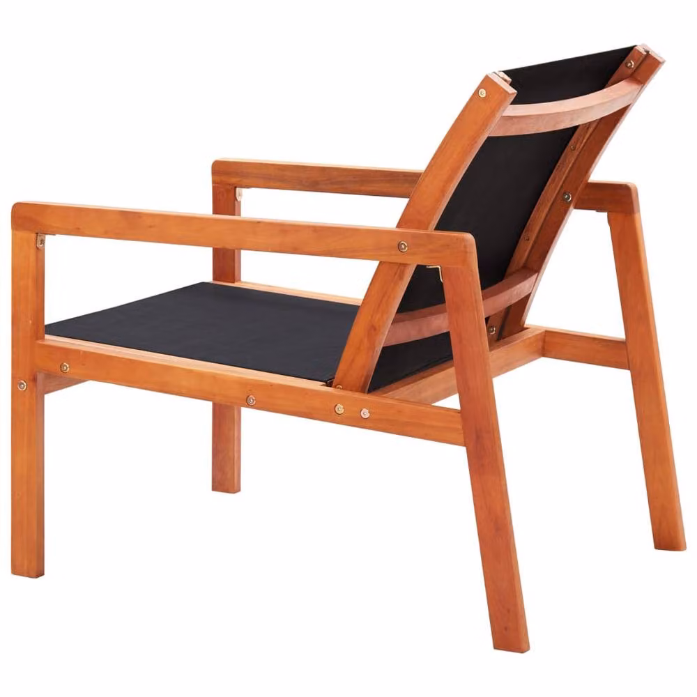 Berkfield Home Garden Lounge Chair in Black Solid Eucalyptus Wood and Textilene – 3