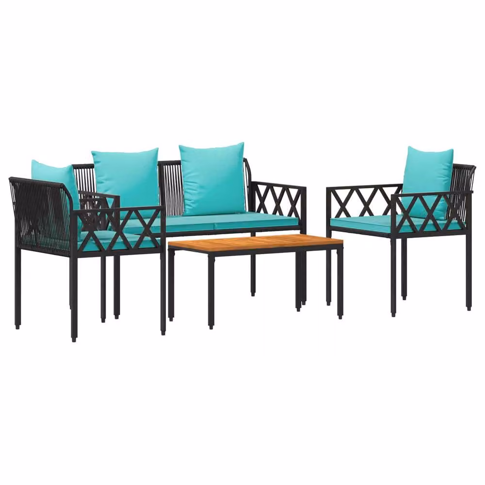 Berkfield Home 4 Piece Outdoor Furniture Set in Black and Turquoise Poly Rattan – 2