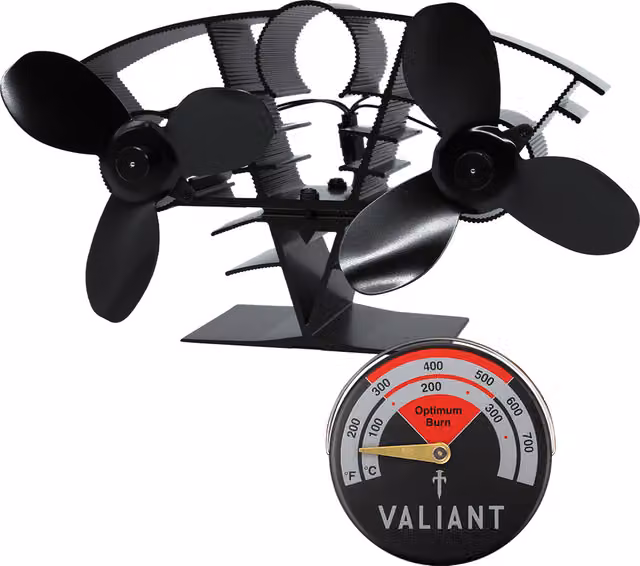 Vaillant Twin Blade Stove Fan with Magnetic Thermometer in Red and Black