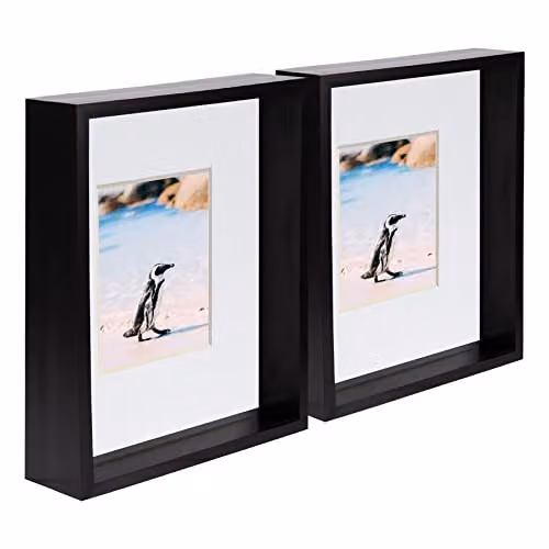 Nicola Spring Pack of 5 Black Rectangular 3D Deep Box Wooden Photo Frames with White Mounts – 1