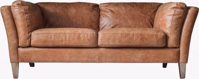 Perch & Parrow Mid-Century Brown Leather Upholstered Sofa