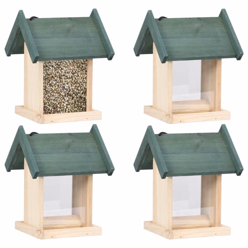 Berkfield Home Beautiful Bird Feeders, 4 Piece Set in Beige Firwood – 2