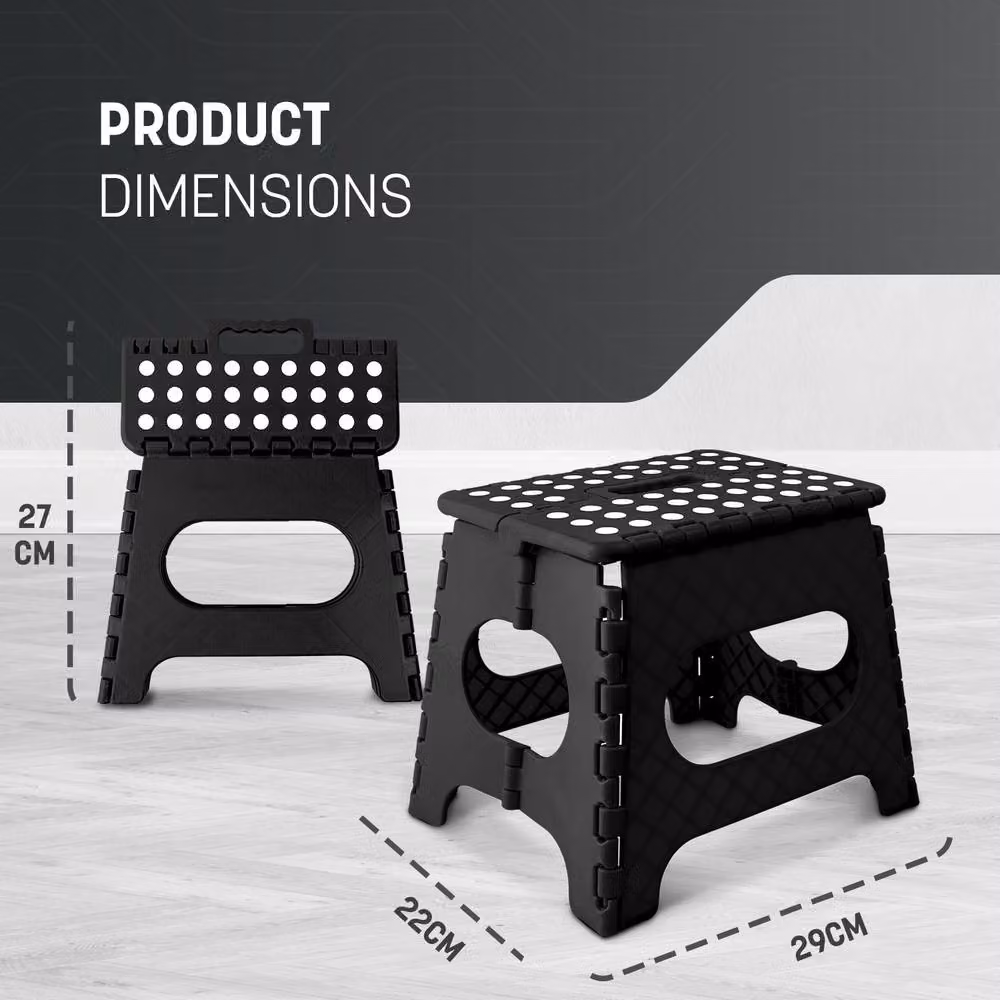 Keplin Heavy Duty Folding Step Stool, Black Plastic Non-Slip Footstool – 2