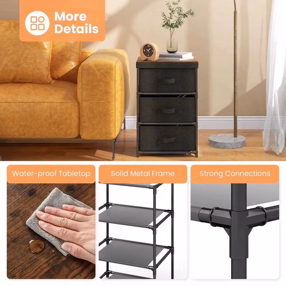 KORVIXA Black Metal and Glass Chest of Drawers for Bedroom or Living Room, Width: 100 cm – 5