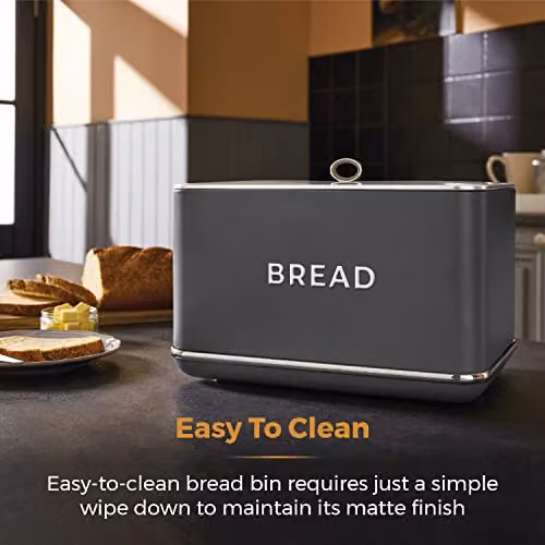 Tower Renaissance Metal Bread Bin, Grey, W/D/H: 35.5 x 25.0 x 23.5 cm – 3