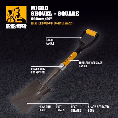 Roughneck Micro Shovel with Square Point Blade and Green Fibreglass Handle – 2