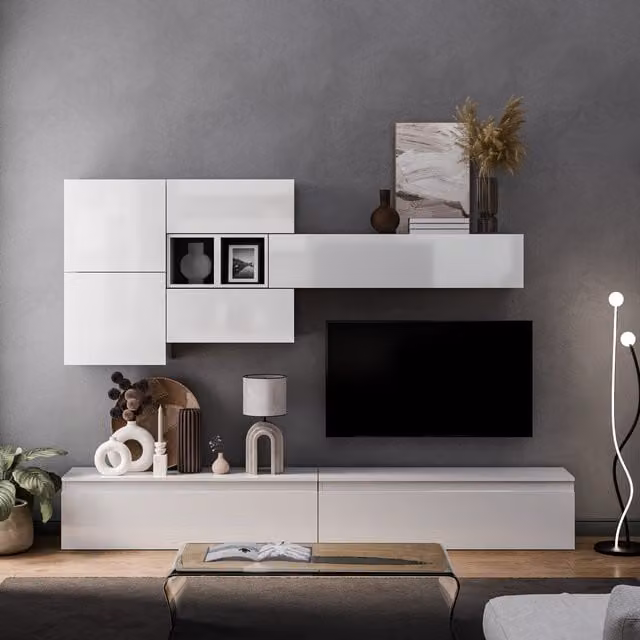 Decorotika Aveiro Wall Mounted Entertainment Center in High Gloss White