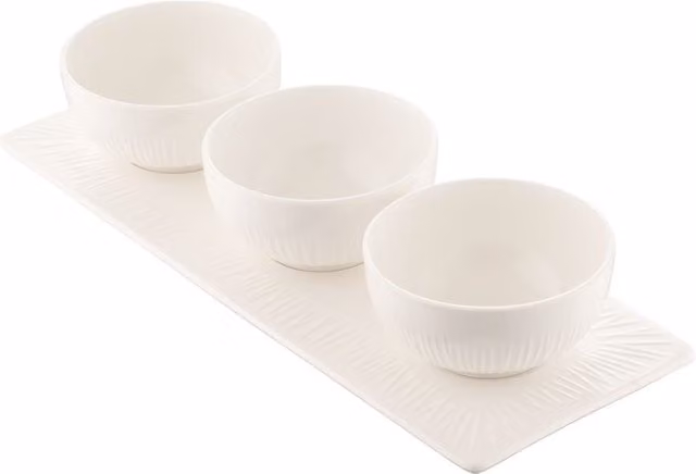 Belleek Living Erne Triple White Striped Porcelain Bowl Set