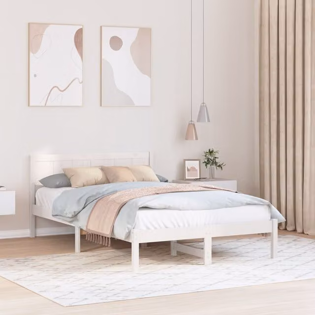 Berkfield Home White Solid Pine Wood Bed Frame, W/D/H: 120 x 190 cm