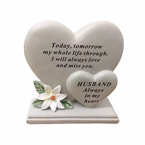 David Fischhoff White Lily Double Heart Condolence Plaque in Beige and White