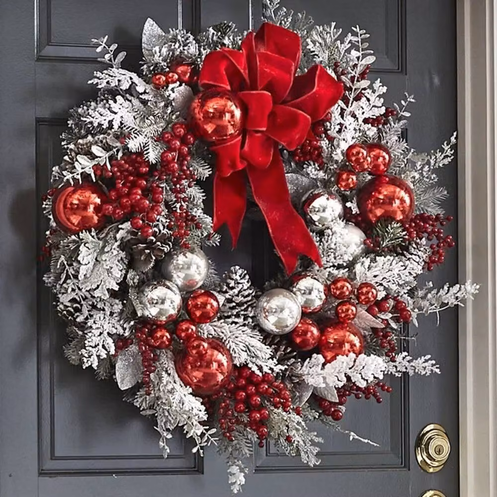 FLAVORA S-Wreath Snowy Christmas Wreath in White and Multicolour, W: 100 cm, D: 15 cm, H: 15 cm – 2