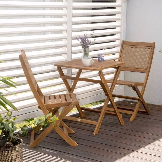 Wyld and Coco Rustic Acacia Wood and Steel Folding Garden Table, Brown, W/D/H: 60 x 60 x 72 cm