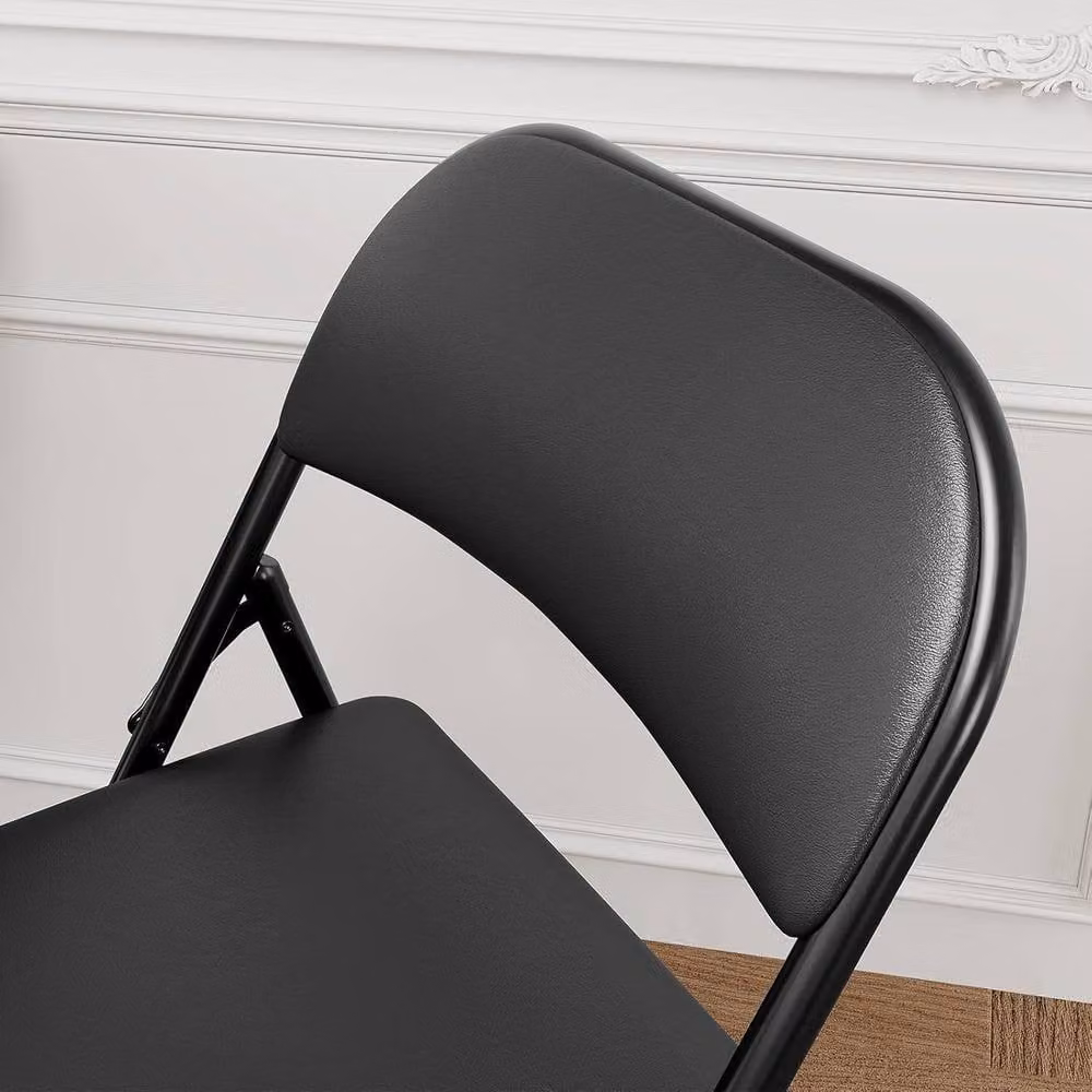 London Boutique Set of 8 Black Padded Folding Dining Chairs with Backrest – 5