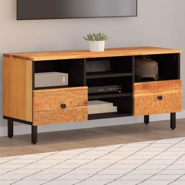 Berkfield Home Industrial TV Cabinet in Brown Solid Acacia Wood, W/D/H: 100 x 33 x 46 cm
