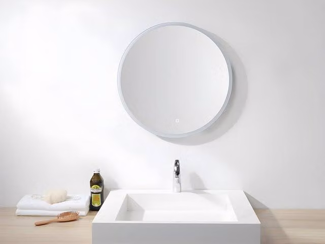 Vente-unique Round Illuminated Anti-Mist LED Bathroom Mirror in Clear with Diameter: 80 cm