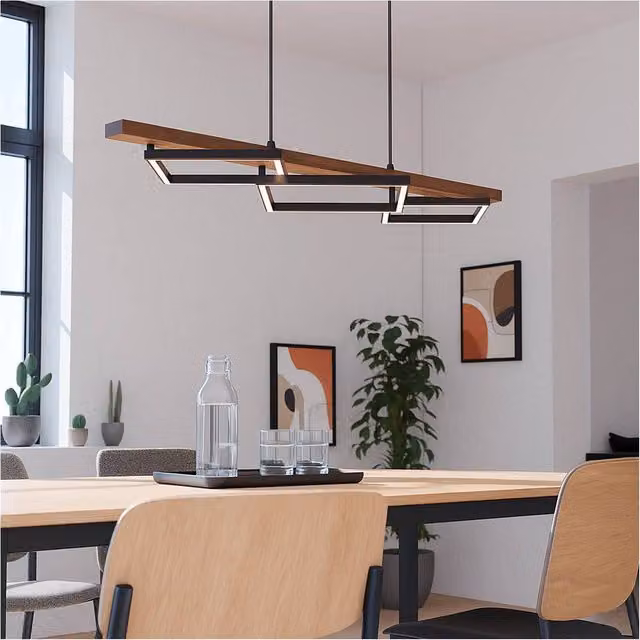 Loops Rustic LED Pendant Ceiling Light in Black and Brown Wood – 1