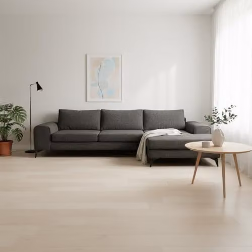 Abakus Direct Venice Modern L-Shaped Corner Sofa in Grey with Scatter Cushions and Solid Wood Frame, Right Hand Facing – 1