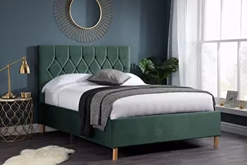 Birlea Loxley Modern Upholstered Velvet Bed in Green, W/D/H: 180 x 200 x 163 cm