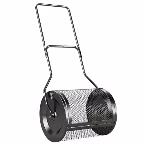 Outsunny Manual Metal Compost and Peat Moss Spreader with Mesh Basket, Black