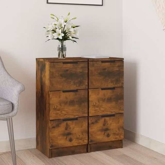 Berkfield Home Set of 2 Wall Mounted Sideboards in Smoked Oak Brown, W/D/H: 30 x 30 x 70 cm