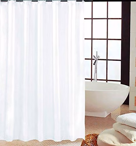 KAV White Polyester Mould and Mildew Resistant Shower Curtain with Hooks, W: 180 cm x H: 180 cm – 1