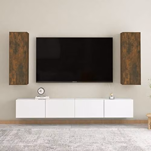 vidaXL Set of 2 Modern TV Cabinets in Brown Engineered Wood, W/D/H: 30.5 x 30.0 x 90.0 cm – 2