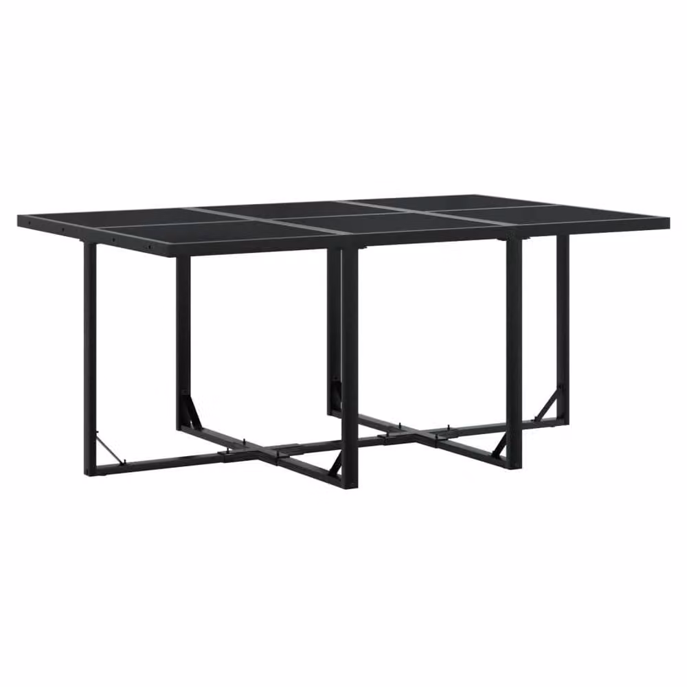 Berkfield Home 7 Piece Modern Garden Dining Set in Black Poly Rattan with Glass and Metal Details – 3