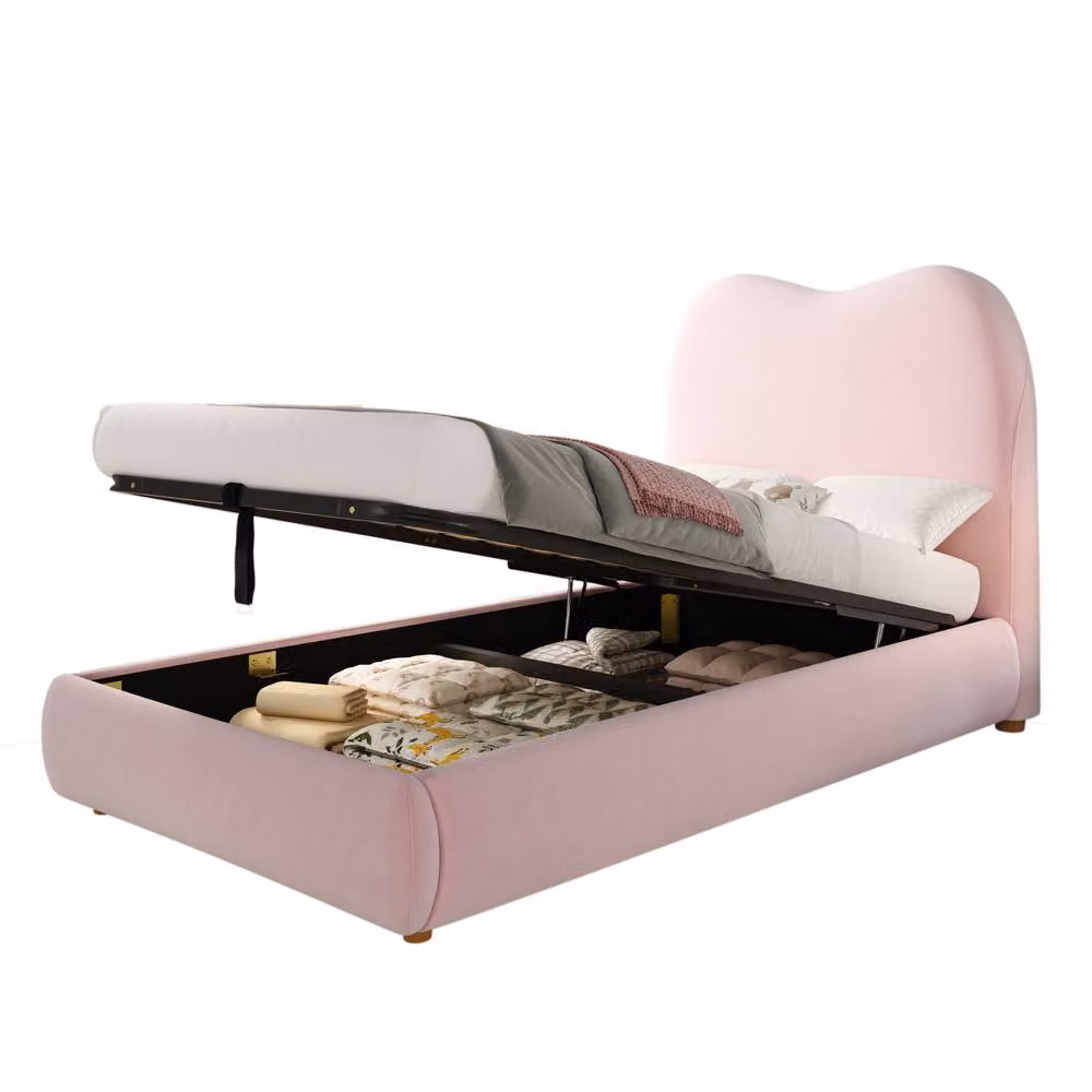 ModernLuxe Kids Single Ottoman Bed with Hydraulic Storage and Headboard in Pink – 2