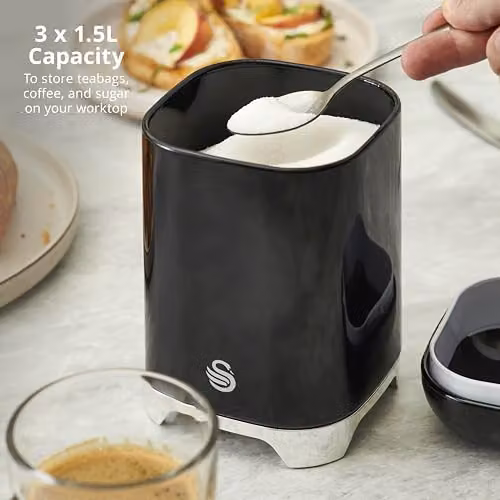 Swan Solace Set of 3 Black Metal Canisters for Tea, Coffee and Sugar, 1.5 l each – 6