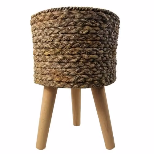 Leaf Design UK Large Round Woven Fibreglass Composite Planter, Brown, W: 39 cm, H: 26 cm – 1