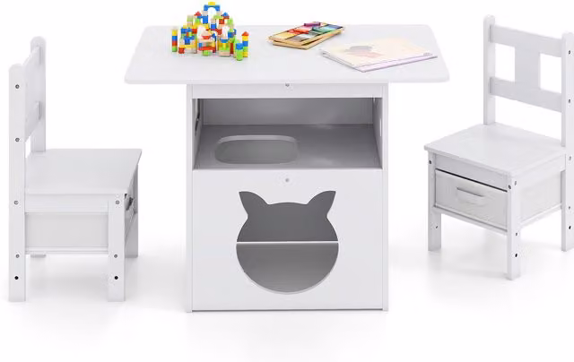 Costway White Wooden Childrens Table and Chair Set