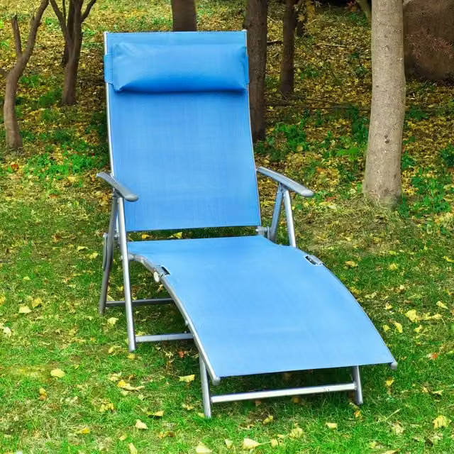 Outsunny Blue Sun Lounger Recliner with Adjustable Microfibre Headrest and Multi-Position Glide