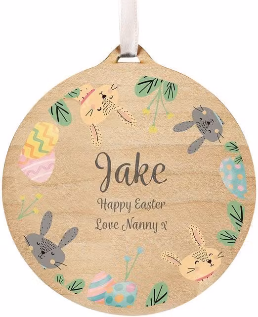 Personalised Memento Company Personalised Easter Bunny Wooden Hanging Decoration in Light Brown