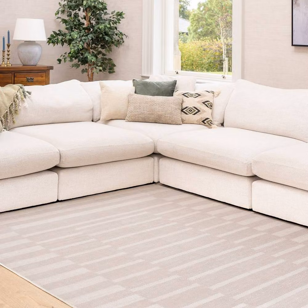 Kukoon Modern Abstract Soft Pile Area Rug in Beige and Light Grey, W: 200 cm, D: 290 cm – 1