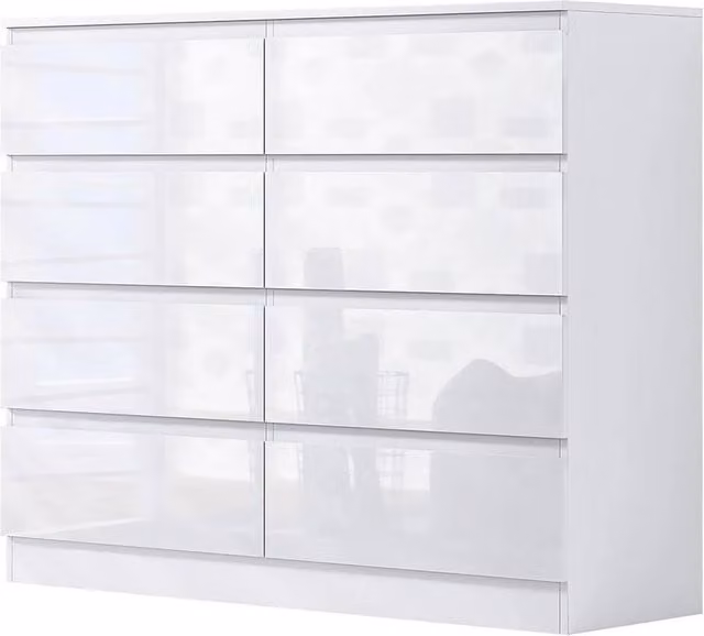 FLAVORA Modern 8 Drawer White Gloss Chest of Drawers W: 100 cm – 1