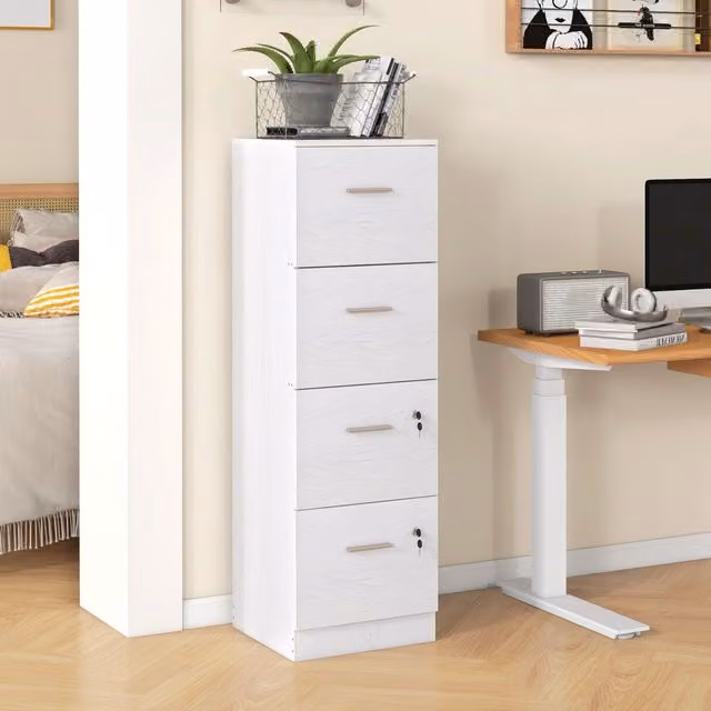 HOMCOM 4 Drawer Locking Filing Cabinet in White – 1