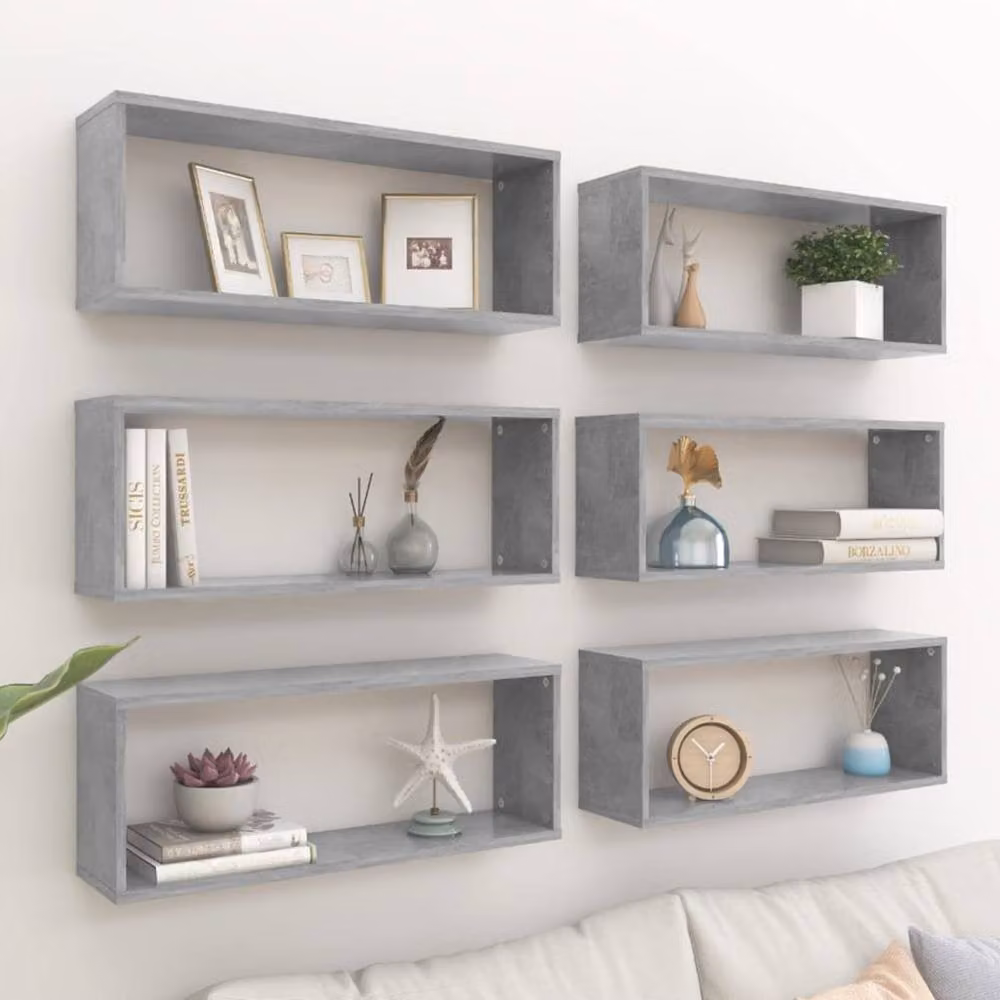 Berkfield Home Wall Cube Shelf, 6 Piece Set in Concrete Grey, W: 60 cm, D: 15 cm, H: 23 cm – 2